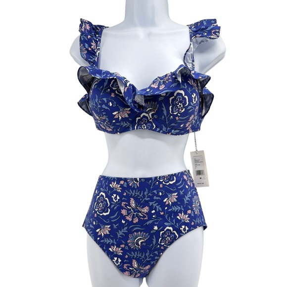 Vineyard Vines Other - Vineyard Vines Women Blue Floral Ruffle Bikini Set High Waist Ocean Reef M NWT